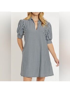 Jude Connally Black & White Gingham Puff-Sleeve Mini Dress